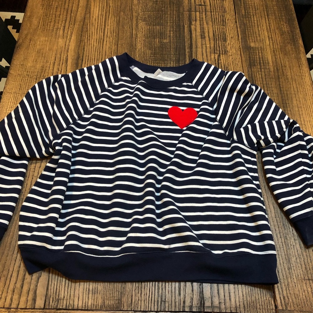 Navy and white striped sweatshirt